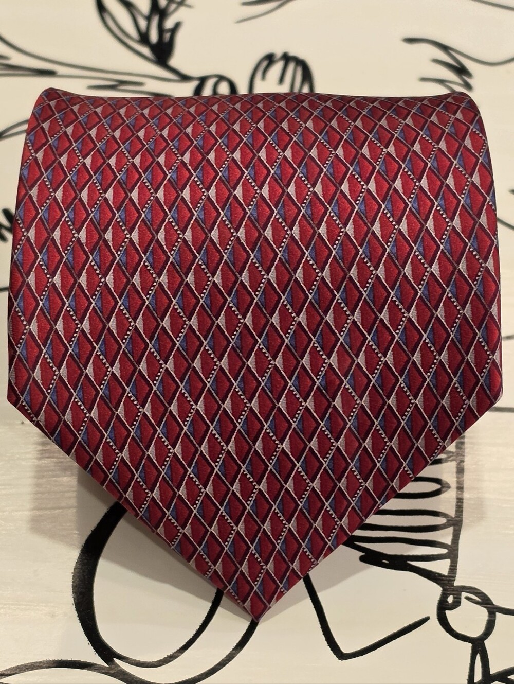 Umberto Bossi Roma Milano Handmade Silk Tie Red Blue Geometric 62" x 3.75"